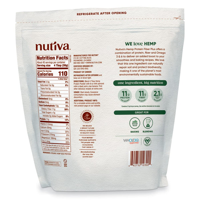 Nutiva Organic Hemp Protein Hi-Fiber, 3 Lbs