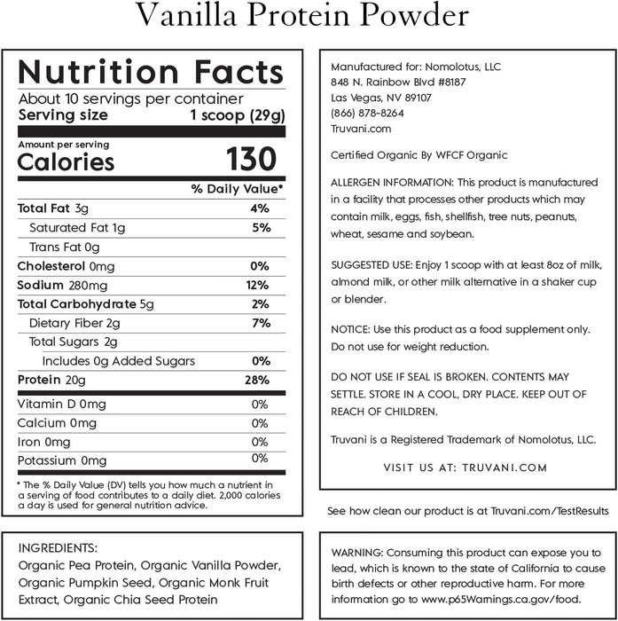 Truvani Vanilla Plant-Based Protein Powder - 10.47 Oz