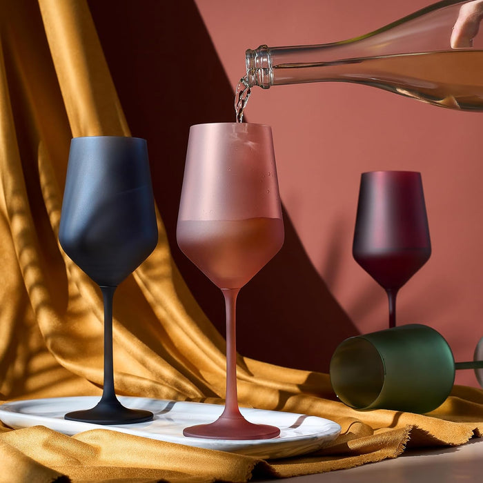 Frosted Colored Crystal Wine Glass | Set of 4 | Italian Style Tall Drinkware