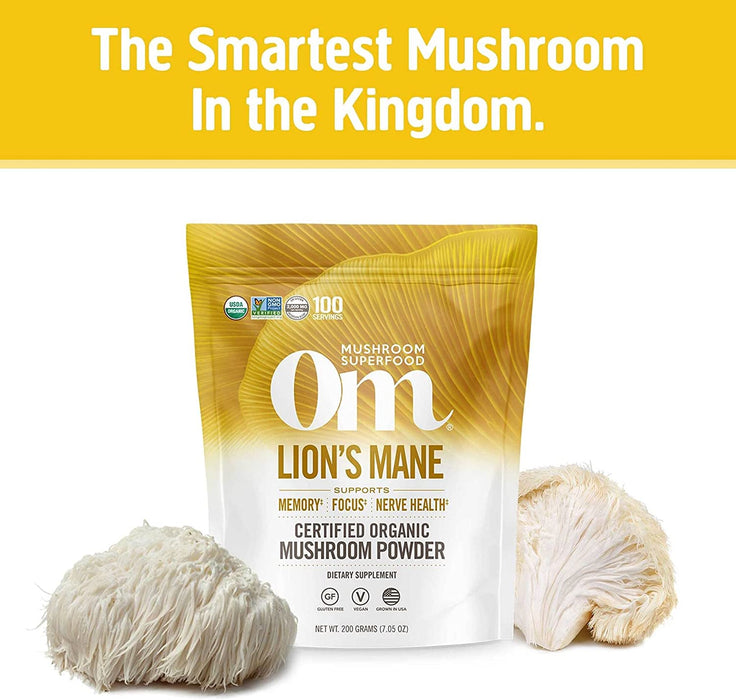 Om Mushroom Superfood Lion's Mane Organic Mushroom Powder, 7.05 Oz