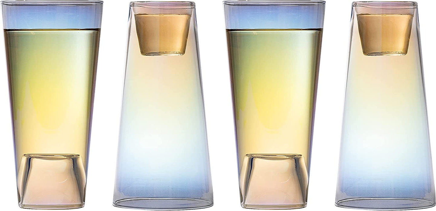 Shot in the Pint Glass, Take a Shot Funny Beer Glass/Mug 4-Set 7"H The Wine Savant - Beers Pilsner Tumblers Perfect for Entertaining, Home Bar, Weddings, Parties, Funny Gifts 21oz (640mL) (Iridescent)