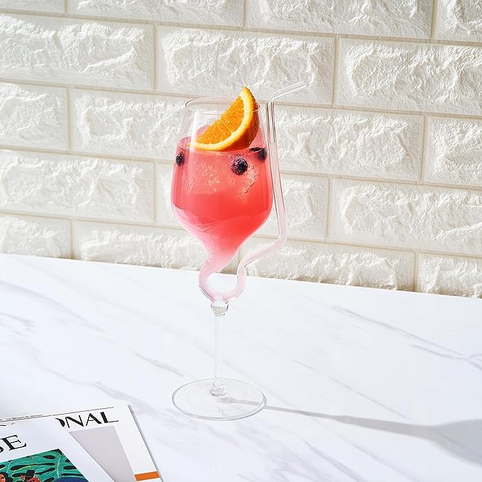 Straw Wine Glass, Spiral Vampire Wine Glass | 16oz | Stemmed Wine Glasses With A Built-In Straw, Creative Cocktail Glassware - Champagne, Gin & Tonic, Juice, Water - Ideal Birthday Cup, Gift, Wedding