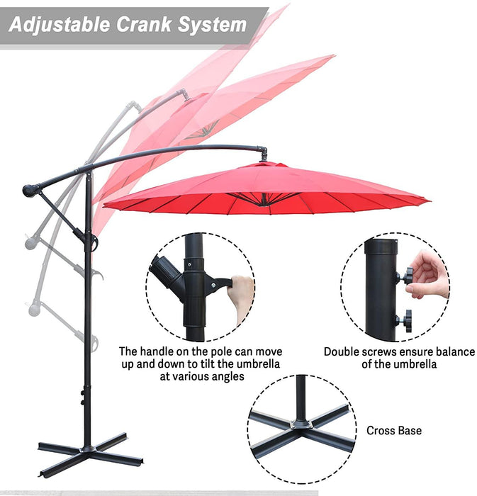 Offset Hanging Market Patio Umbrella w/Easy Tilt Adjustment for Backyard, Poolside, Lawn and Garden, Red