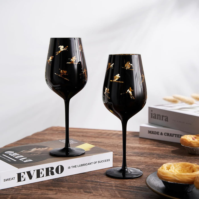 Crystal Stemmed Skiing, Apres Ski Skiier Wine Glasses Goblets - Set of 2