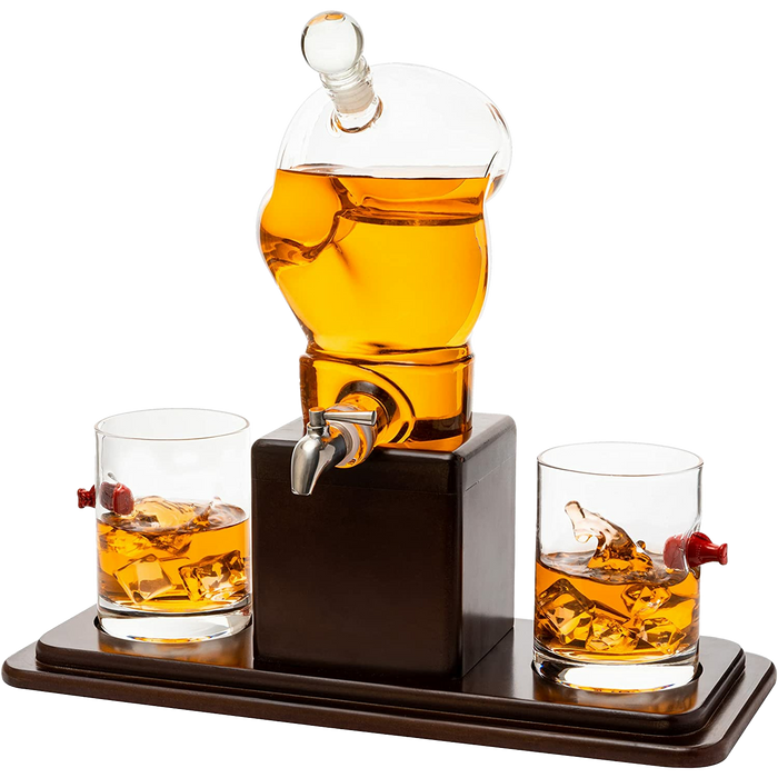 Boxing Glove Wine & Whiskey Decanter Set 750Ml 13" x 13" With 2 - 10oz Boxing Glasses by The Wine Savant For Liquor, Whiskey - Unique Boxing Gift Set, Boxer Gifts, Gifts for Boxing Enthusiasts!