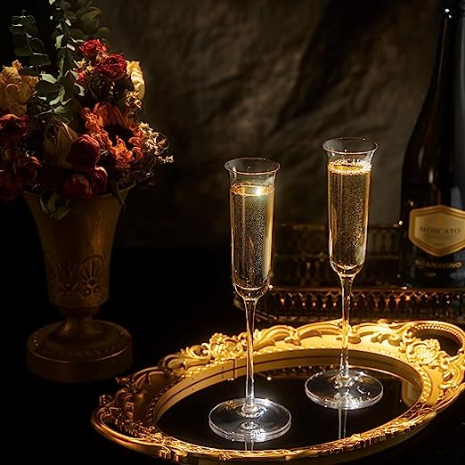 Vintage Crystal Champaign Flute Glasses, Set of 2, Clear Radiance - Hand Blown Crystal Champagne Glasses - Hand Blown Classy Glass - Timeless Art Deco Design - Gift for Wedding, Anniversary, Christmas