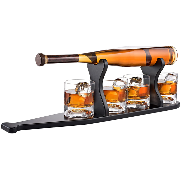 Baseball Bat Whiskey & Wine Decanter 4 Baseball Glasses, Spirits Set - Baseball Coach Gifts, Baseballs Lovers Coaches, Dad, Boyfriend, Brother, Friend Gift - For Whiskey & Wine (Baseball bat base)
