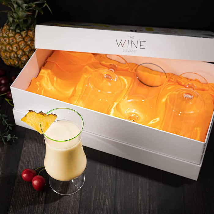 Set of 4 Pina Colada Hurricane Glasses 14oz By The Wine Savant - Cocktail Glasses Set, Pina Colada Glasses, Cocktail Glasses, Martini Glasses, Perfect for Pina Colada's, Refreshing Cocktails, Juice