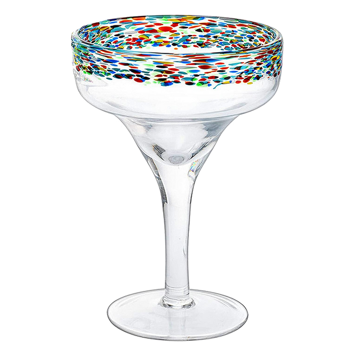 The Wine Savant Mexican Margarita Hand Blown Glass - Set of 4 - Large 16oz, Luxury Margarita Glasses, Mexico Design Large 16oz Confetti Rim Carmen Cinco de Mayo, Dishwasher Safe, Confetti Rock Decor