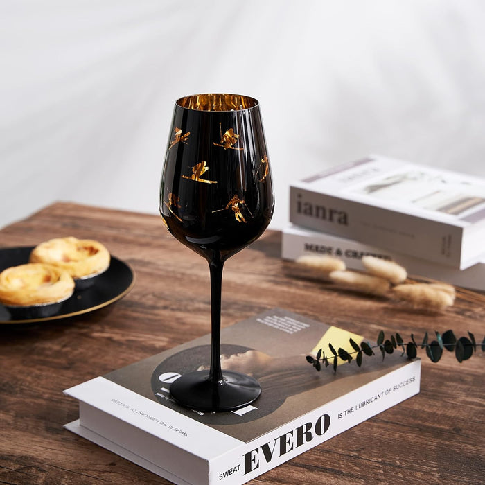 Crystal Stemmed Skiing, Apres Ski Skiier Wine Glasses Goblets - 1 Glass - 14oz