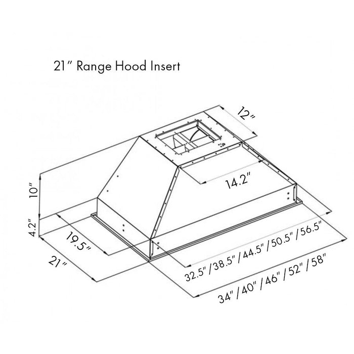 ZLINE 58" Range Hood Insert In Stainless Steel, 721-58