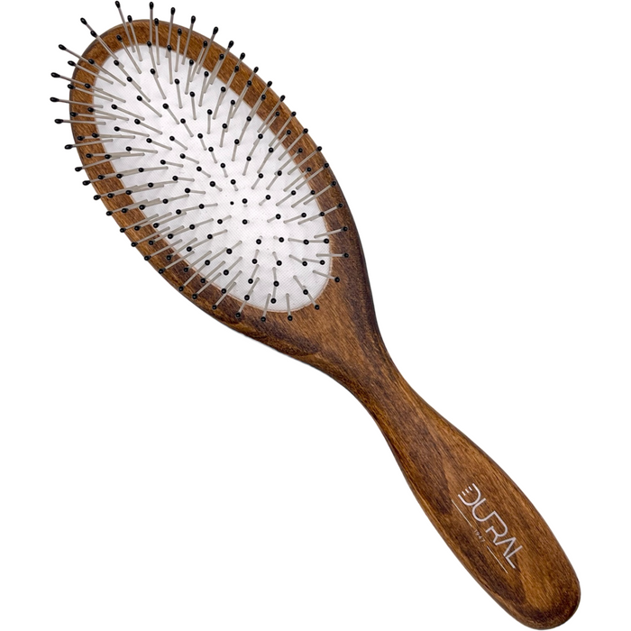 Dural Beech Wood rubber cushion hair brush with steel pins and plastic ball tips