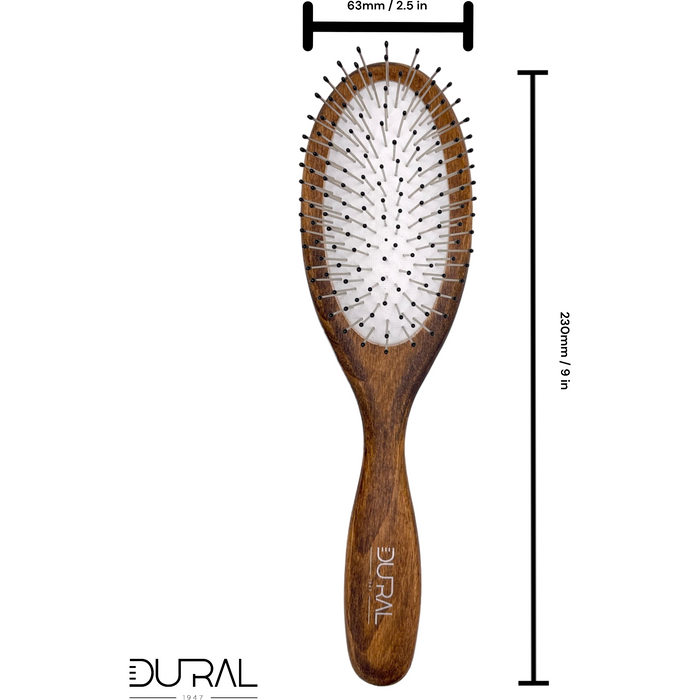 Dural Beech Wood rubber cushion hair brush with steel pins and plastic ball tips