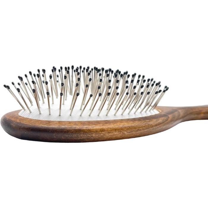 Dural Beech Wood rubber cushion hair brush with steel pins and plastic ball tips