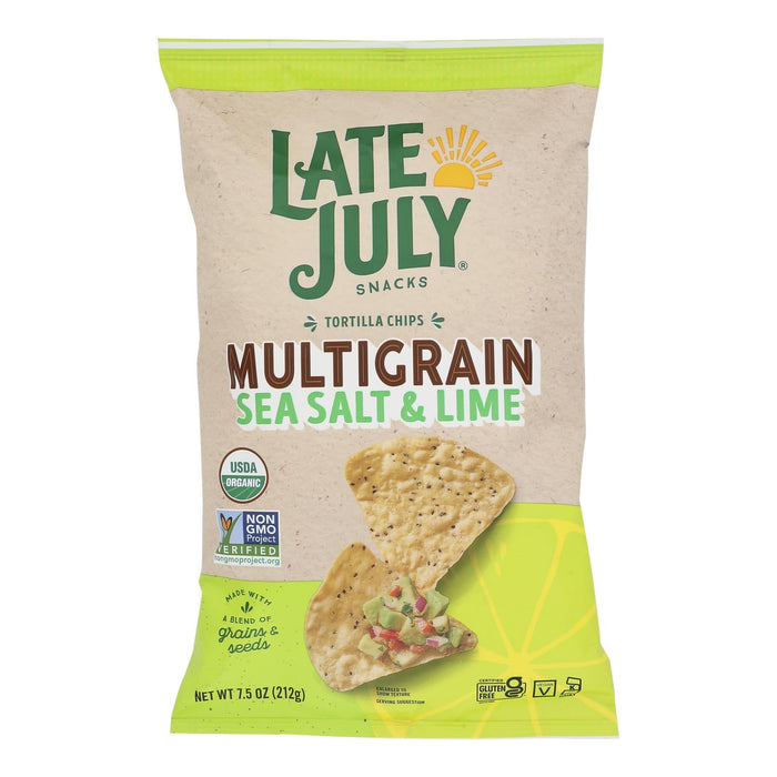 Late July Snacks Tortilla Chips Multigrain Sea Salt Lime (Pack of 12 - 7.5 Oz Bags)