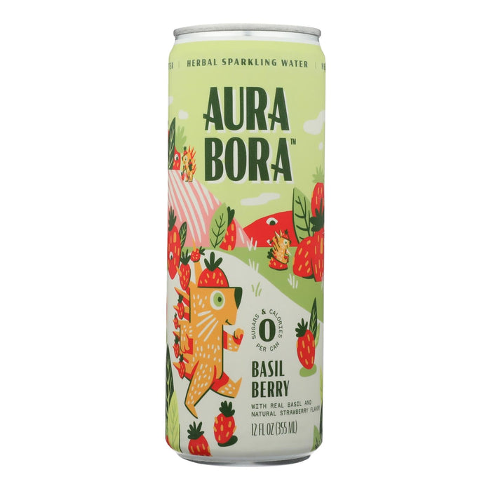 Aura Bora Sparkling Water Basil Berry, 12 Fl Oz per Can (Pack of 12)