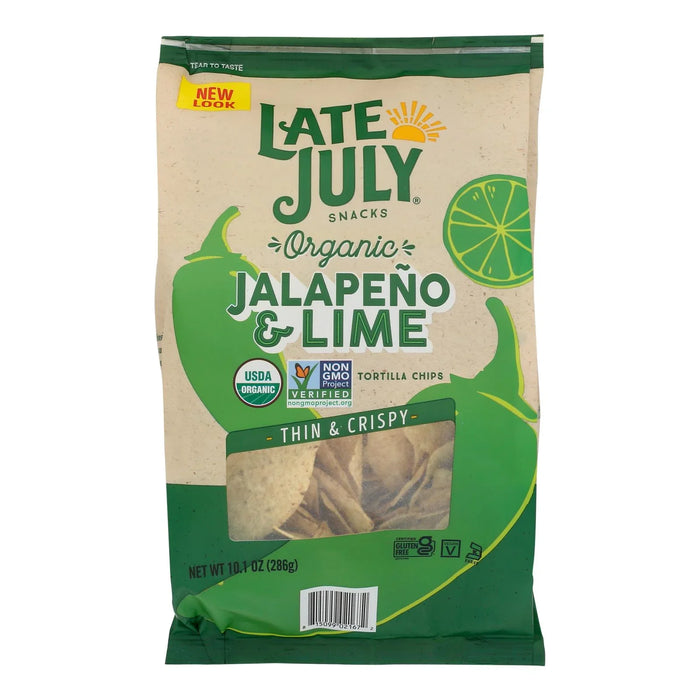 Late July Tortilla Chips, Jalapeno Lime, 7.8 oz Bags (Pack of 12)