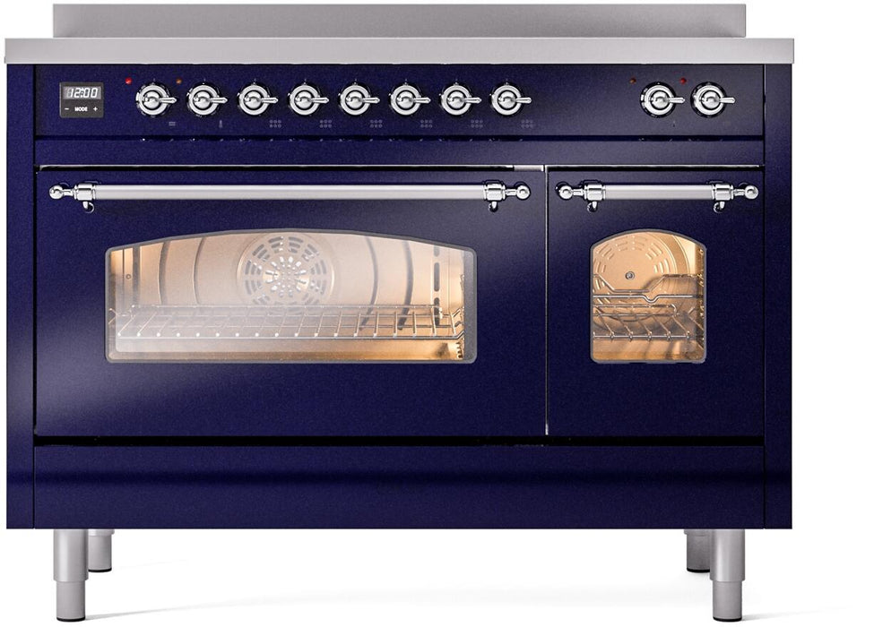 ILVE Nostalgie II 48" Electric Range, Blue, Chrome Trim UPI486NMPMBC