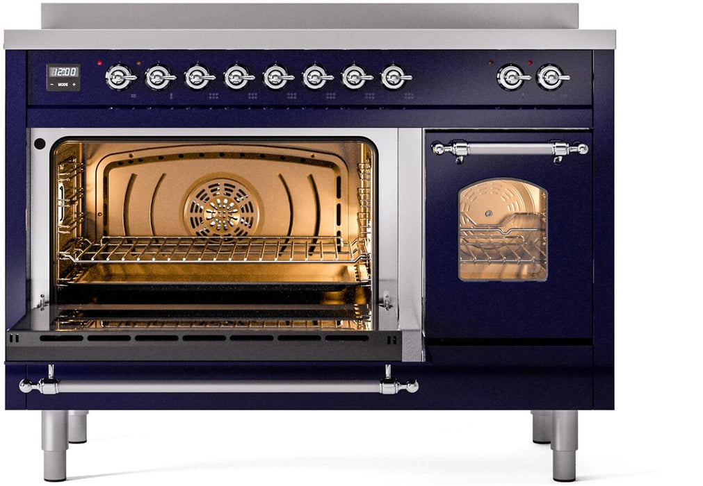 ILVE Nostalgie II 48" Electric Range, Blue, Chrome Trim UPI486NMPMBC