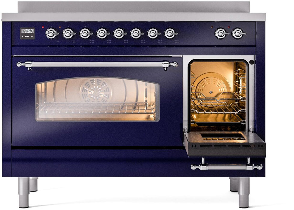 ILVE Nostalgie II 48" Electric Range, Blue, Chrome Trim UPI486NMPMBC