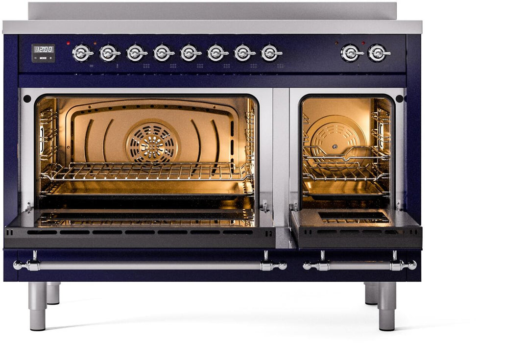 ILVE Nostalgie II 48" Electric Range, Blue, Chrome Trim UPI486NMPMBC