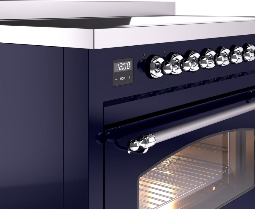 ILVE Nostalgie II 48" Electric Range, Blue, Chrome Trim UPI486NMPMBC
