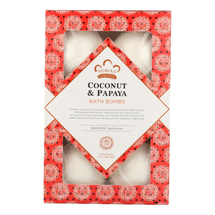 Invigorating Bath Bombs with Coconut & Papaya | Nubian Heritage | 6-Pack