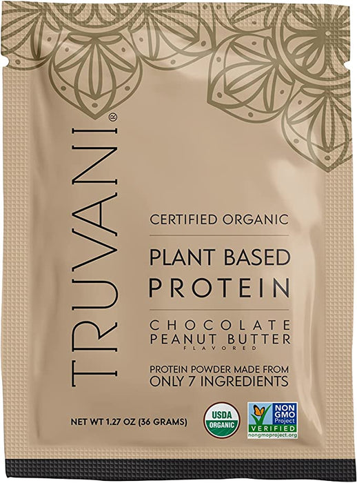 Truvani Natural Protein Powder, Peanut Butter Chocolate - 10 Packets of 1.27 oz