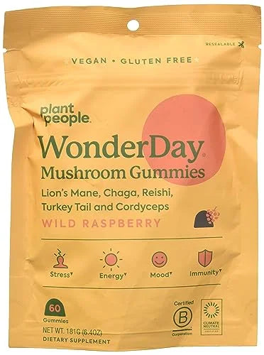 Plant People - Gmmis Mush Wonderday Raspberry, 60 Count - Gluten-Free Gummies