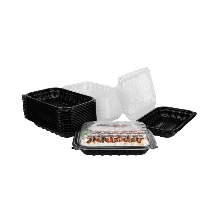 Hinged Container 9"x 6" Premium PP, Blk w/Clear Top - 150 pcs