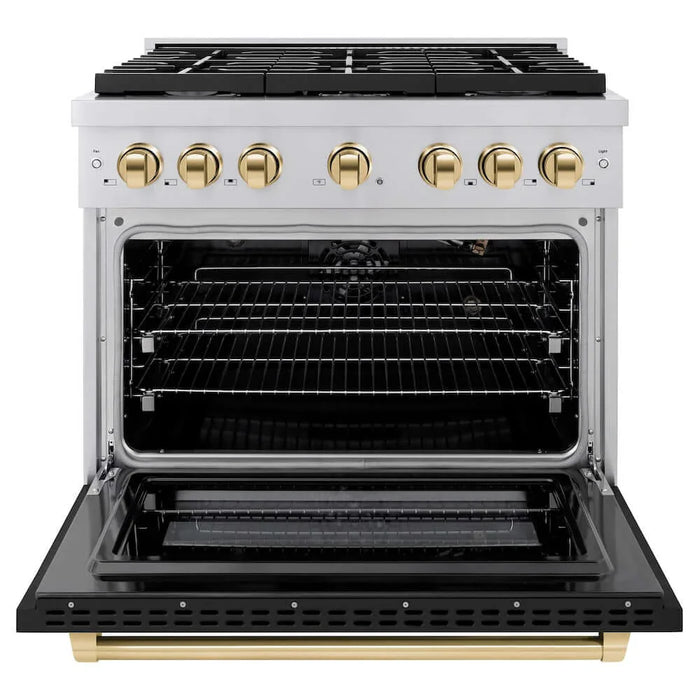 ZLINE 36"Gas Range, Convection Oven Black Matte, Gold, SGRSZ-BLM-36-G