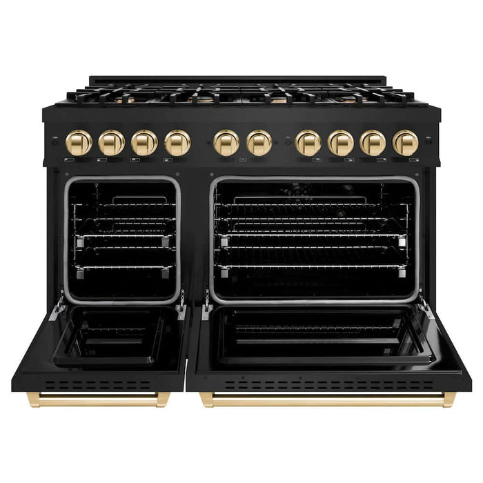 ZLINE 48" Dual Fuel Range, Gas Cooktop, Electric Convection Oven Black Stainless Steel, Gold CDRBZ-48-G