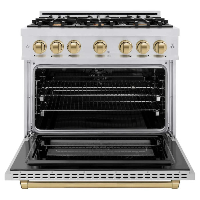 ZLINE 36" Select Gas Range Convection Gas Oven Stainless Steel Champagne Bronze HGRZ-36-CB
