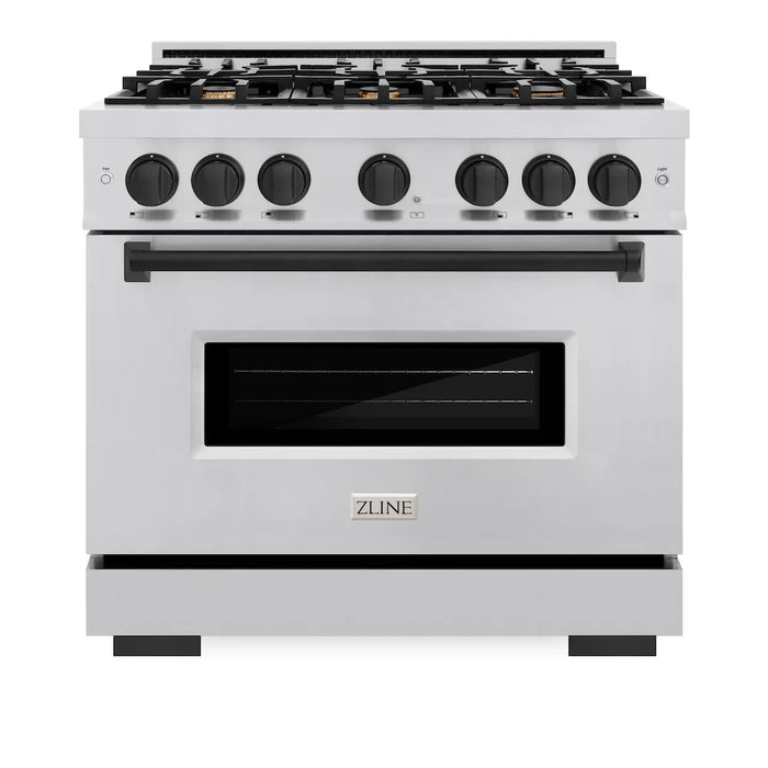 ZLINE 36" Dual Fuel Range, Gas Cooktop, Electric Convection Oven Stainless Steel, Matte Black CDRZ-36-MB