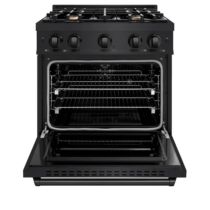 ZLINE 30" Classic Gas Range, Convection Gas Oven Black Stainless Steel Brass Burners, CGRB-BR-30