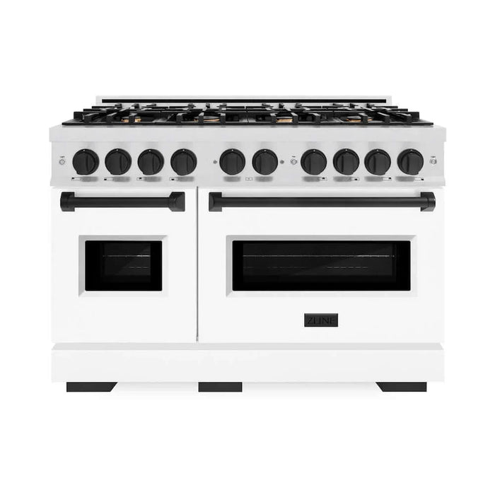 ZLINE 48" Dual Fuel Range, Gas Cooktop, Electric Convection Oven DuraSnow® Stainless Steel, Matte Black CDRSZ-48-MB