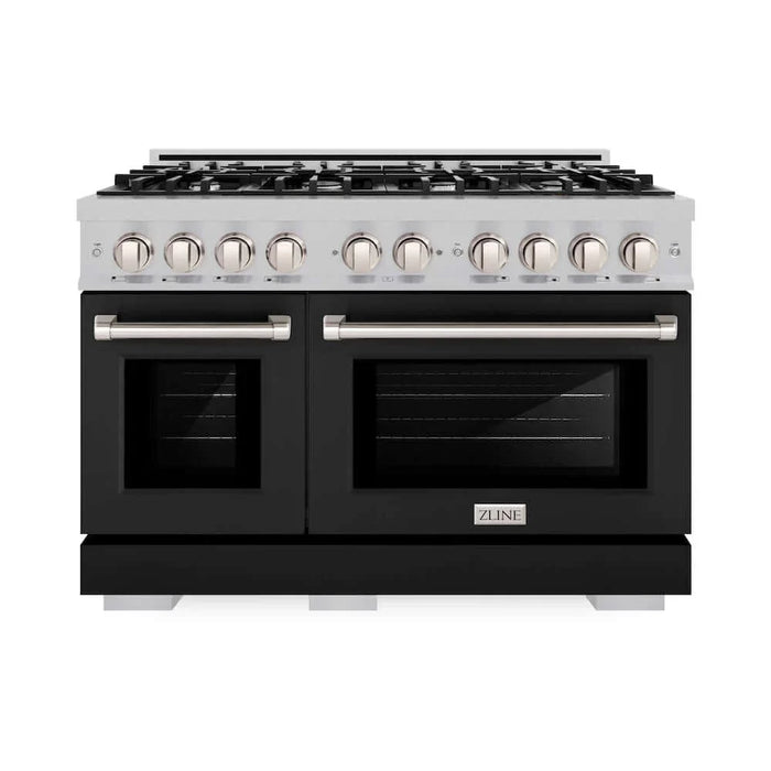 ZLINE 48" Select Dual Fuel Range Gas Cooktop Electric Convection Oven DuraSnow® Stainless Steel Black Matte Door HDRS-BLM-48
