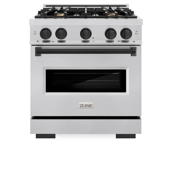 ZLINE 30" Classic Gas Range, Convection Gas Oven Stainless Steel, Matte Black CGRZ-30-MB