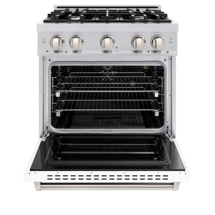 ZLINE 30"Classic Gas Range, Convection Gas Oven, Stainless Steel, White Matte Door CGR-WM-30