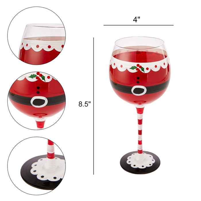 Santa's Elf Stemmed Wine & Water Glasses - Set of 2 - Shining Red & Black, 9" H - Christmas & Holiday Parties Glassware - Xmas Tree - Set of 2, 17.5oz - Santa Festive Glass - Great Gift!