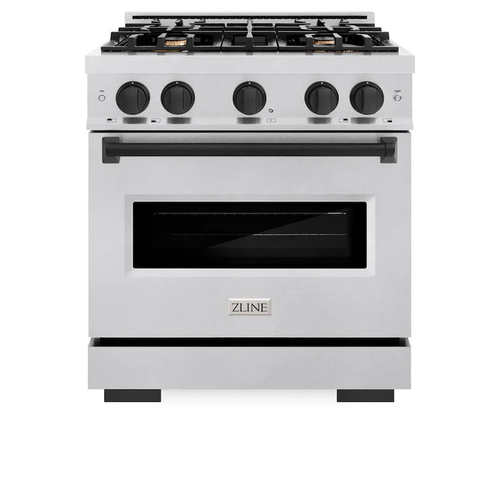 ZLINE 30"Classic Gas Range, Convection Gas Oven, DuraSnow® Stainless Steel, Matte Black CGRSZ-30-MB