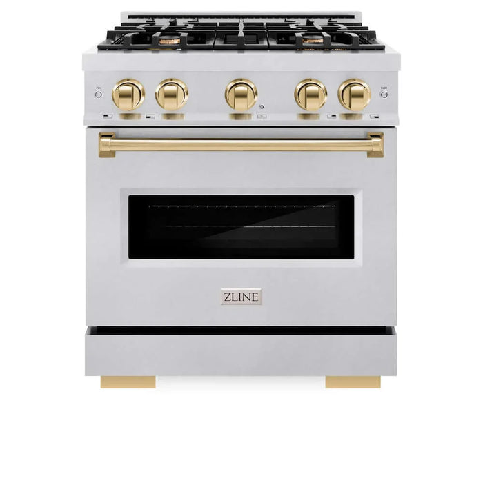 ZLINE 30" Classic Gas Range, Convection Gas Oven DuraSnow® Stainless Steel, Gold CGRSZ-30-G