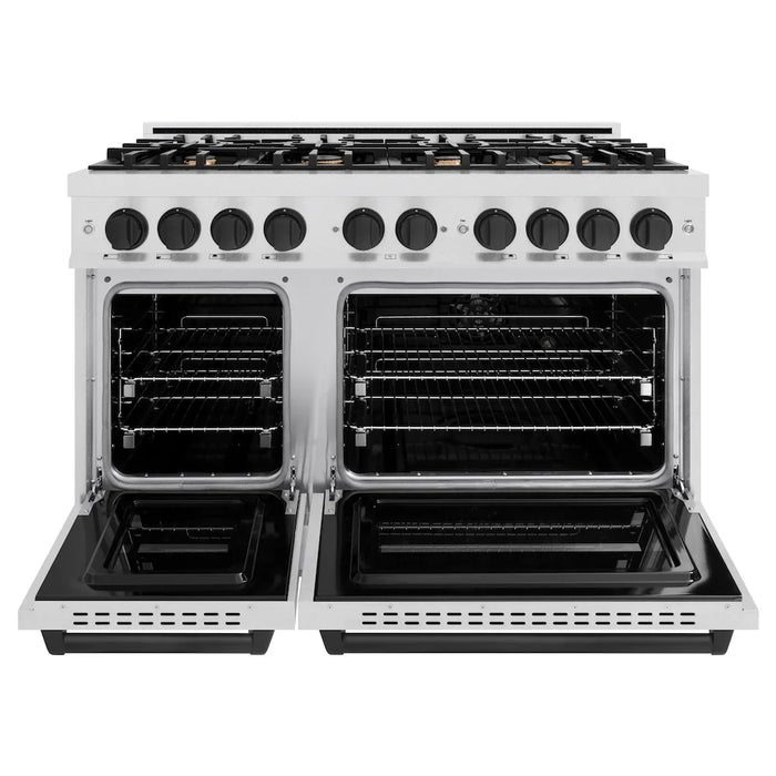 ZLINE 48"Classic Gas Range, Convection Gas Oven, DuraSnow® Stainless Steel, Matte Black CGRSZ-48-MB