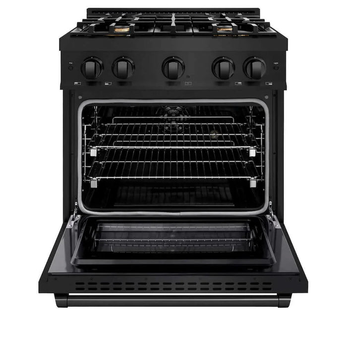ZLINE 30" Select Dual Fuel Range Gas Cooktop Electric Convection Oven Black Stainless Steel Brass Burners HDRB-BR-30