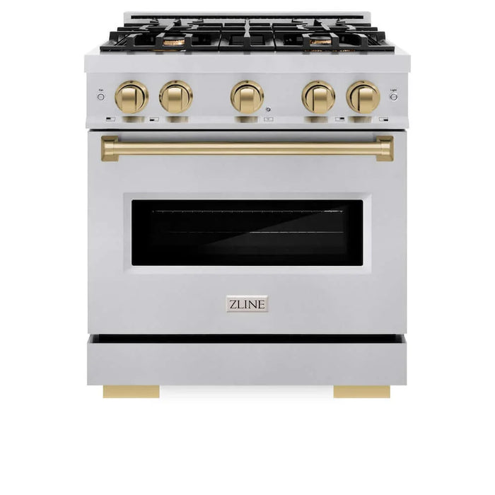ZLINE 30" Dual Fuel Range, Gas Cooktop, Electric Convection Oven Stainless Steel, Champagne Bronze CDRZ-30-CB