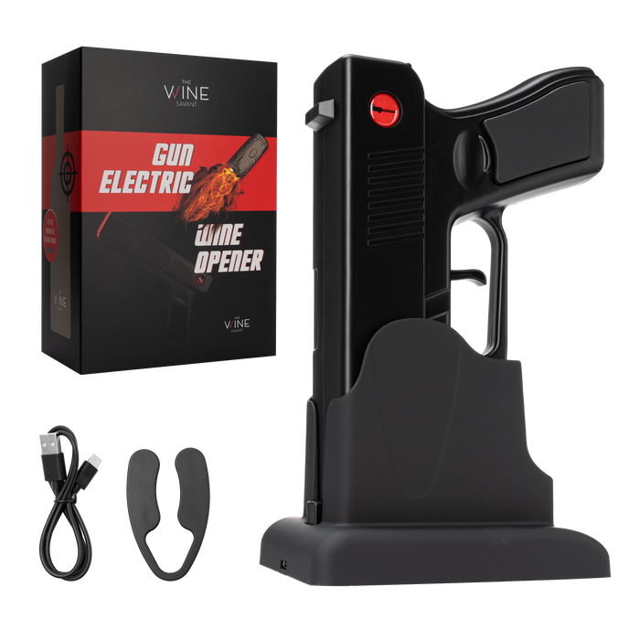 Electric Gun Wine Corkscrew Bottle Opener - Rechargeable Holster Base Cordless Battery - Automatically Open Wines - Multifunctional Electronic Cork Puller - Guns Enthusiasts Gift & Vino Lovers (Black)