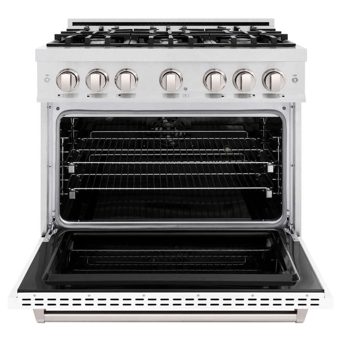 ZLINE 36" Dual Fuel Range, Gas Cooktop, Electric Convection Oven DuraSnow® Stainless Steel, White Matte Door CDRS-WM-36