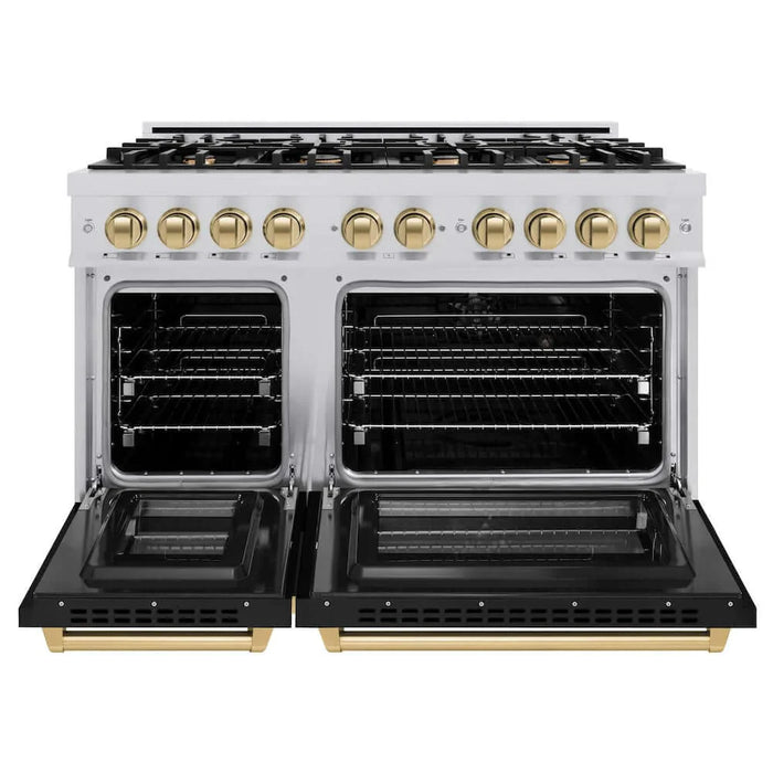ZLINE 48" Select Dual Fuel Range Gas Cooktop Electric Convection Oven Stainless Steel Black Matte Doors Champagne Bronze HDRZ-BLM-48-CB