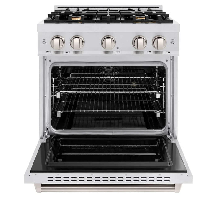 ZLINE 30" Dual Fuel Range, Gas Cooktop, Electric Convection Oven DuraSnow® Stainless Steel, Brass Burners CDRS-BR-30