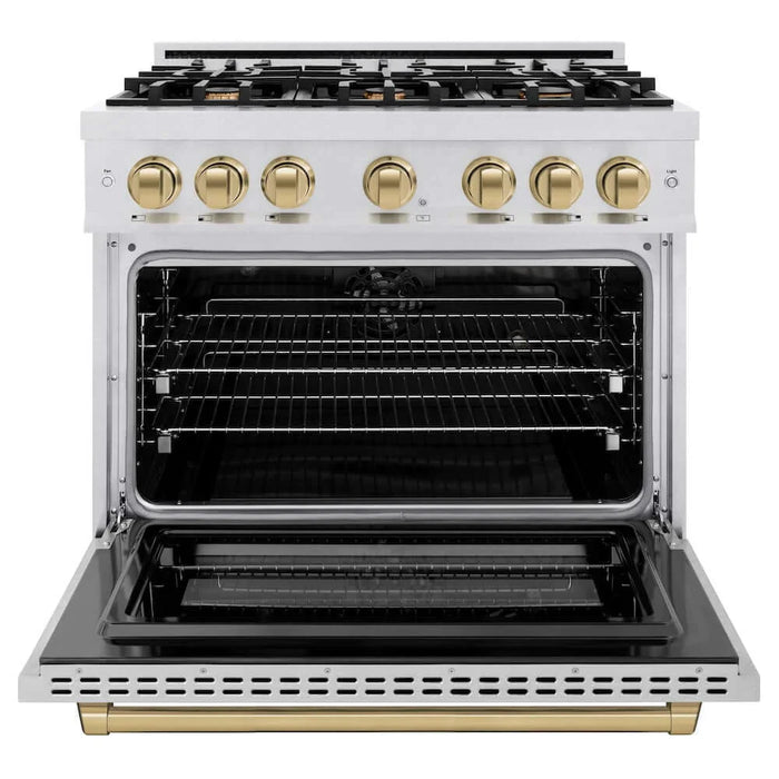 ZLINE 36" Select Dual Fuel Range Gas Cooktop Electric Convection Oven DuraSnow® Stainless Steel Champagne Bronze HDRSZ-36-CB